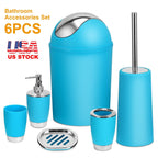 Bathroom Accessories Set 6 Pcs Bathroom Set Ensemble Complete Soap Dispenser Toothbrush Holder Tumbler Soap Dish Toilet Cleaning Brush Trash Can