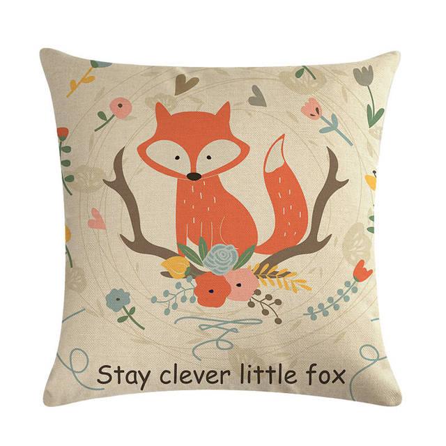 Forest Animal Fox Throw Pillow Covers Cute Cushion Cover Children Linen Cotton Teal Square Decorative for Sofa Pillow Case Decorative Cushion Pillowcases for Car Sofa Couch Woodland Girls Nursery Room Decor 45x45cm