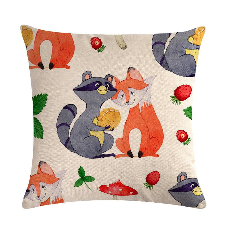 Forest Animal Fox Throw Pillow Covers Cute Cushion Cover Children Linen Cotton Teal Square Decorative for Sofa Pillow Case Decorative Cushion Pillowcases for Car Sofa Couch Woodland Girls Nursery Room Decor 45x45cm