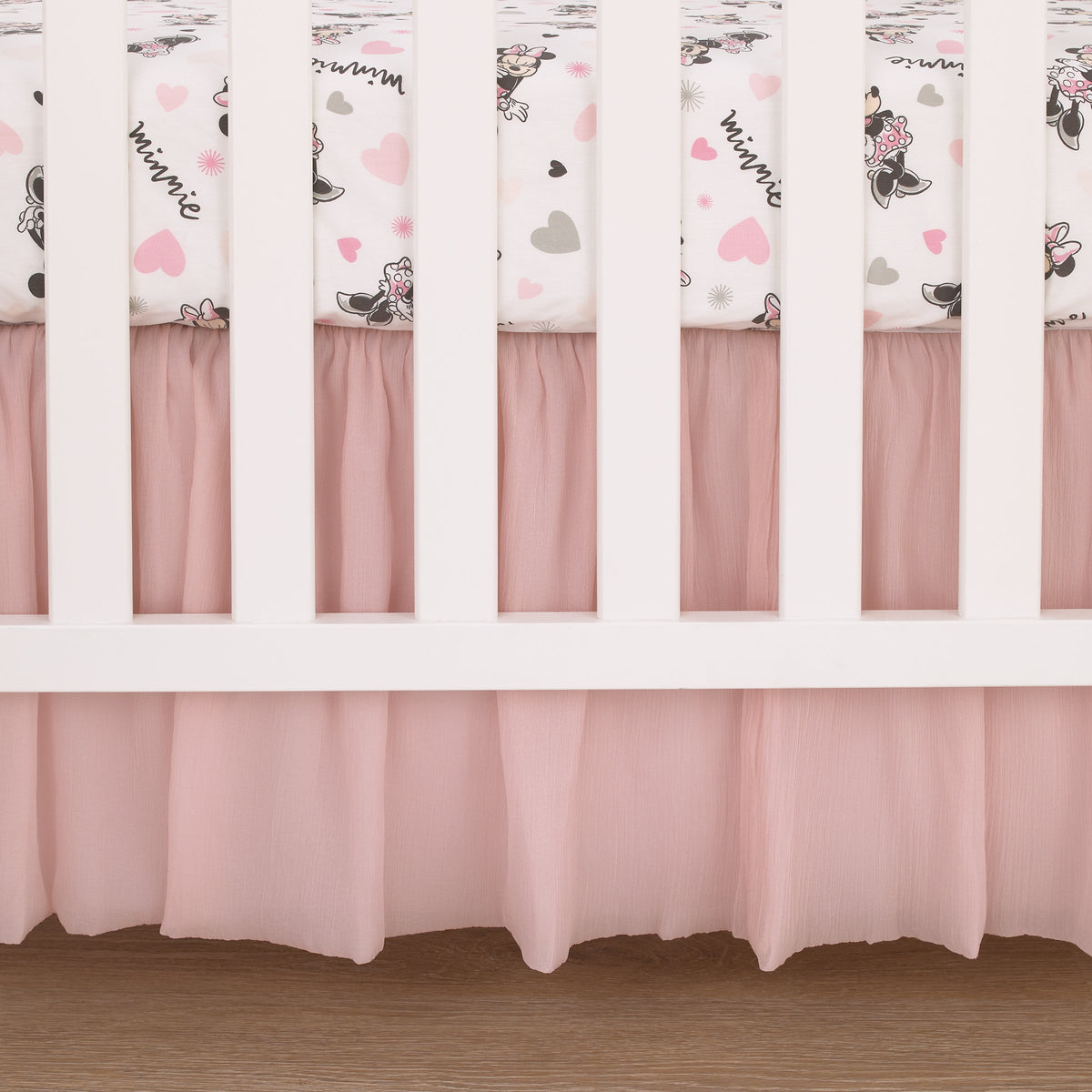 Disney Minnie Mouse My Happy Place Pink, Black, Gray, and White 100% Cotton Nursery Fitted Crib Sheet