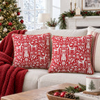 Set of 2 White Deer in the Woods Christmas Throw Cushion Pillow Covers