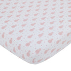 NoJo Tropical Flamingo Pink & White 100% Cotton 4 Piece Nursery Crib Bedding Set - Embroidered Quilt, Fitted Sheet, Dust Ruffle, and Diaper Stacker