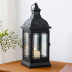 13''H Rustic Metal Candle Lantern(Black)