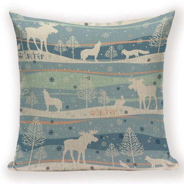 Merry Christmas Tree Cute Deer Happy Festival New Year Decorations Christmas Throw Pillow Covers Christmas Decorative Couch Pillow Cases Cotton Linen Pillow Square Cushion Cover For Home Bed