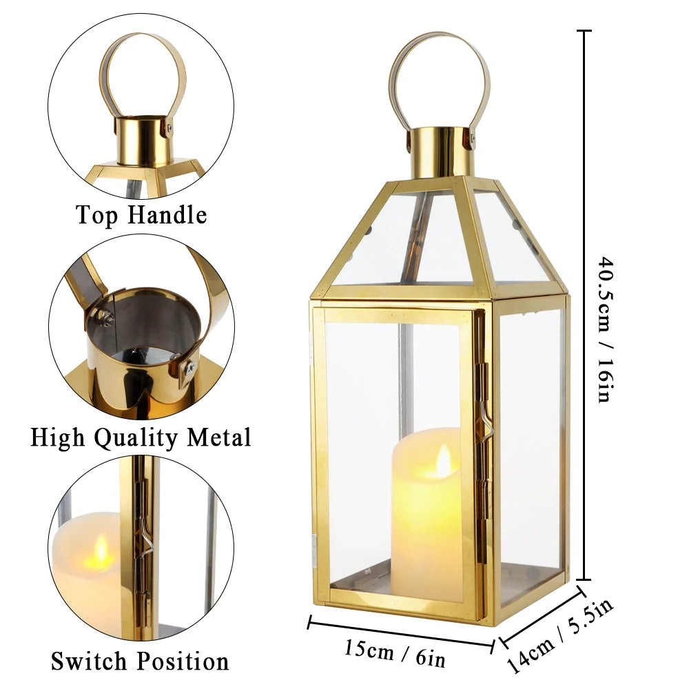 16" H Stainless Steel Candle Lanterns (Gold)