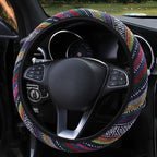 New Baja Blanket Car Steering Wheel Cover Linen Universal Elastic Flax Stripe Cool Interior Car Steering Wheel Cover Ethnic Style Car Accessories Steering Wheel Covers with Cloth for Women Breathable Anti Skid Better Grips Steering Wheel Cover Women