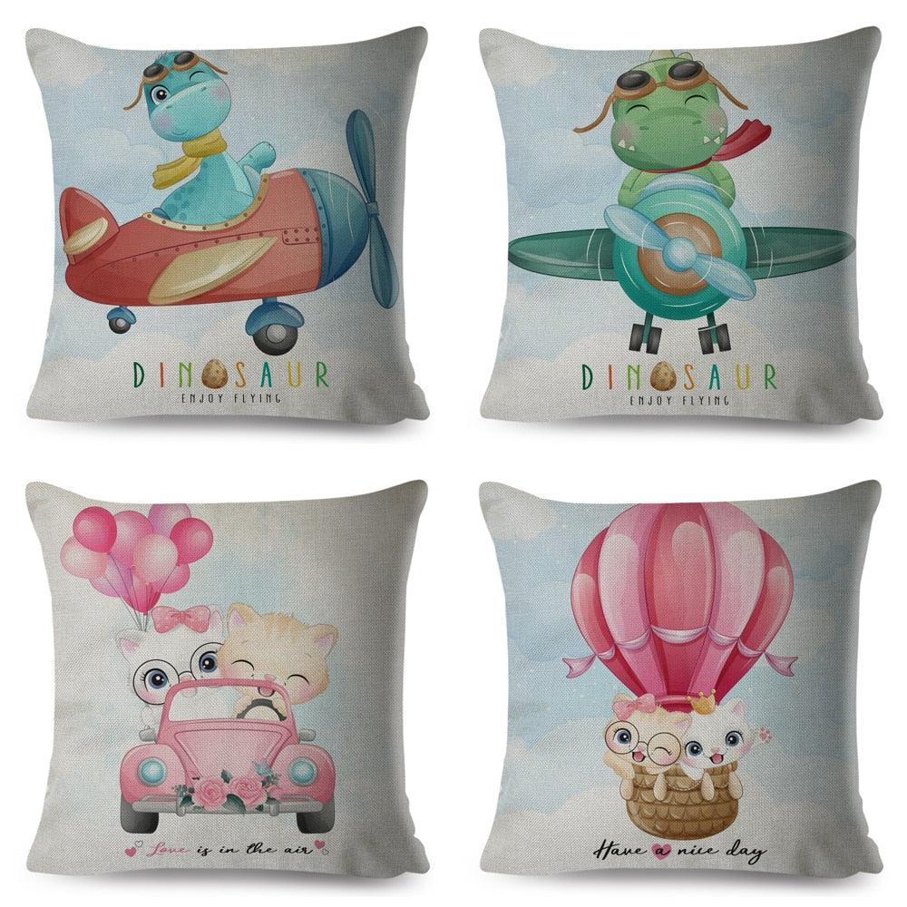 Nordic Style Pillow Cover Cute Cartoon Animal Drive Dinosaur Car Polyester Cotton Cushion Cover For Sofa Home Kids Room Throw Pillow Case Cover Dinosaur Cartoon Gray Soft Pillow Case For Decorative Bedroom Livingroom Sofa Farm House Cushion Covers