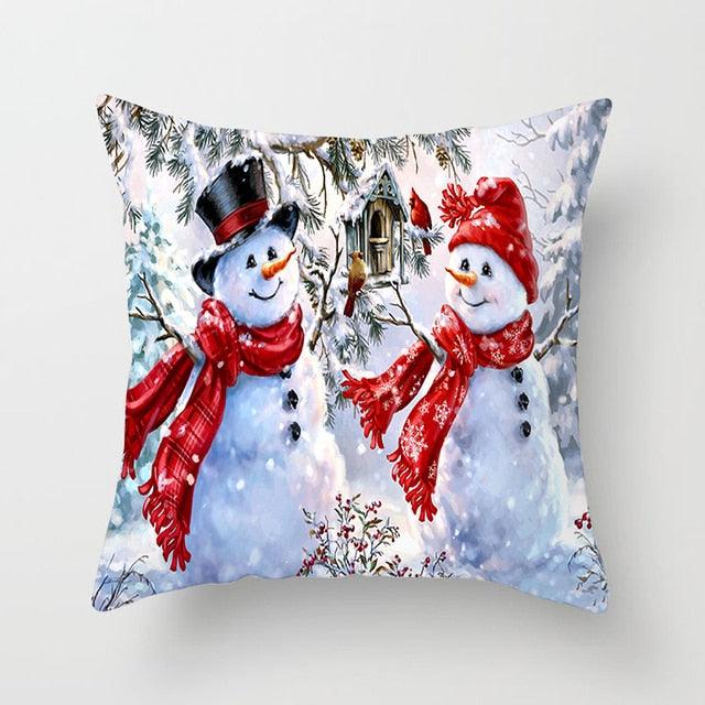Snowman Christmas Cushion Cover Polyester Decorative Christmas Pillow Cover Merry Christmas Throw Cushion Covers Tree Reindeer Star Pillow Case For Party Throw Pillow New Year Xmas Decor Sofa Living Room Home Decoration