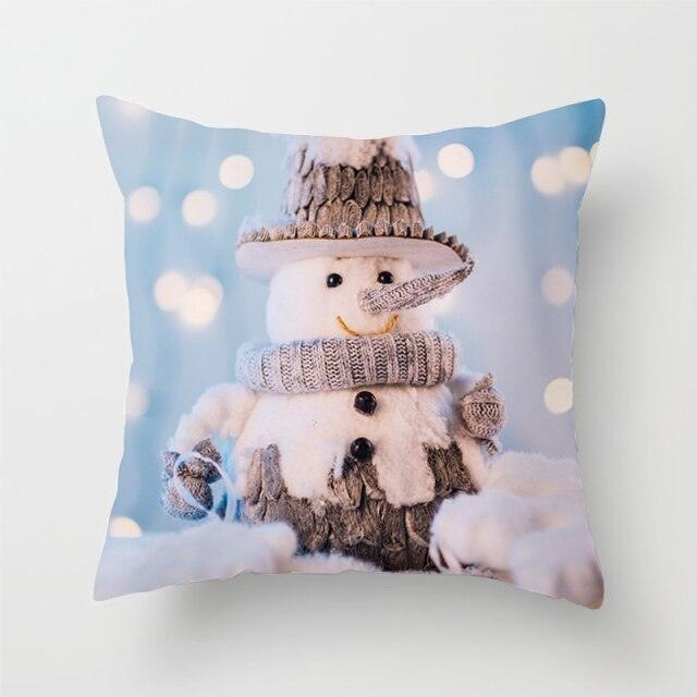 Snowman Christmas Cushion Cover Polyester Decorative Christmas Pillow Cover Merry Christmas Throw Cushion Covers Tree Reindeer Star Pillow Case For Party Throw Pillow New Year Xmas Decor Sofa Living Room Home Decoration