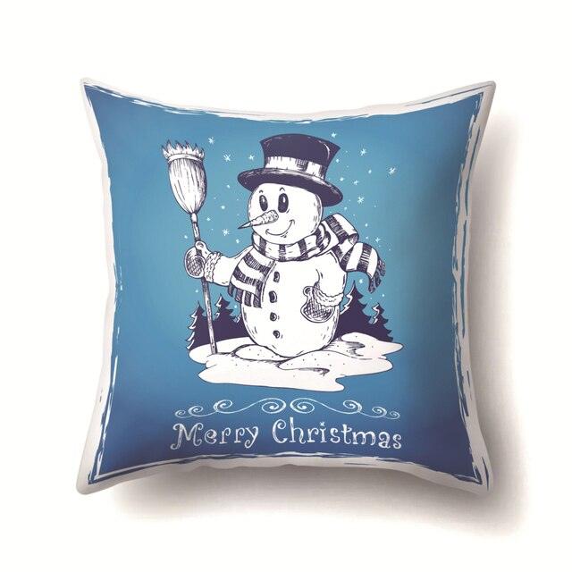 Snowman Christmas Cushion Cover Polyester Decorative Christmas Pillow Cover Merry Christmas Throw Cushion Covers Tree Reindeer Star Pillow Case For Party Throw Pillow New Year Xmas Decor Sofa Living Room Home Decoration