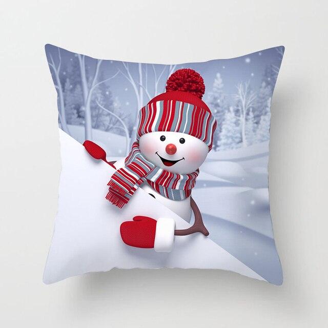 Snowman Christmas Cushion Cover Polyester Decorative Christmas Pillow Cover Merry Christmas Throw Cushion Covers Tree Reindeer Star Pillow Case For Party Throw Pillow New Year Xmas Decor Sofa Living Room Home Decoration