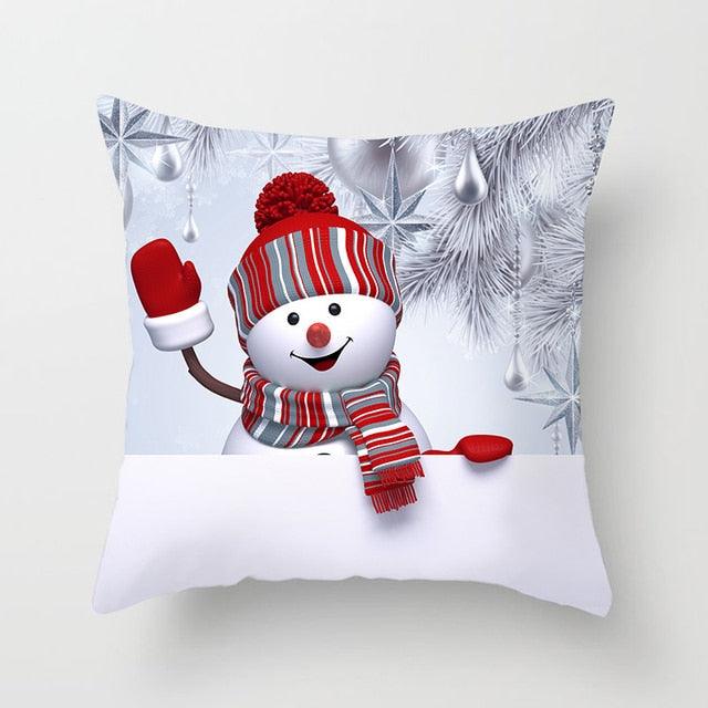 Snowman Christmas Cushion Cover Polyester Decorative Christmas Pillow Cover Merry Christmas Throw Cushion Covers Tree Reindeer Star Pillow Case For Party Throw Pillow New Year Xmas Decor Sofa Living Room Home Decoration