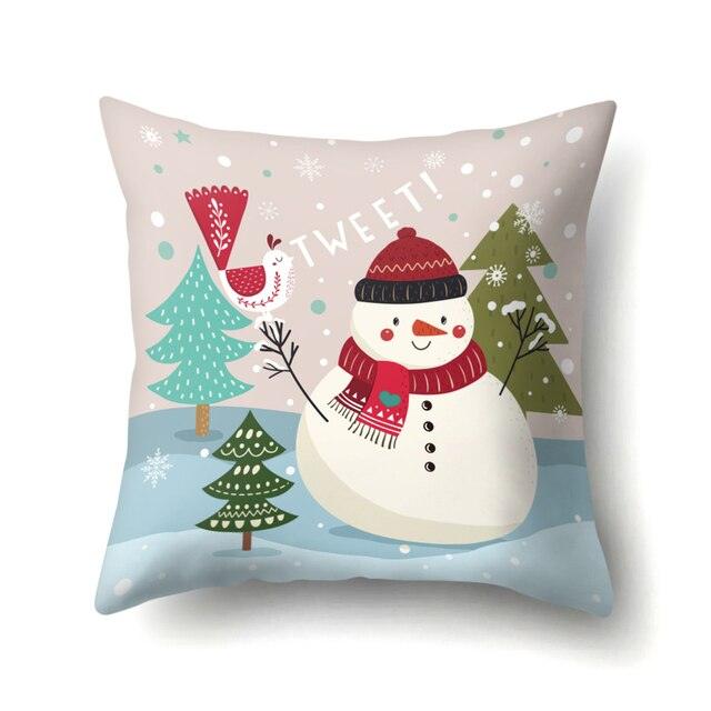 Snowman Christmas Cushion Cover Polyester Decorative Christmas Pillow Cover Merry Christmas Throw Cushion Covers Tree Reindeer Star Pillow Case For Party Throw Pillow New Year Xmas Decor Sofa Living Room Home Decoration