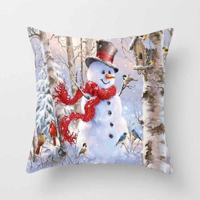 Snowman Christmas Cushion Cover Polyester Decorative Christmas Pillow Cover Merry Christmas Throw Cushion Covers Tree Reindeer Star Pillow Case For Party Throw Pillow New Year Xmas Decor Sofa Living Room Home Decoration