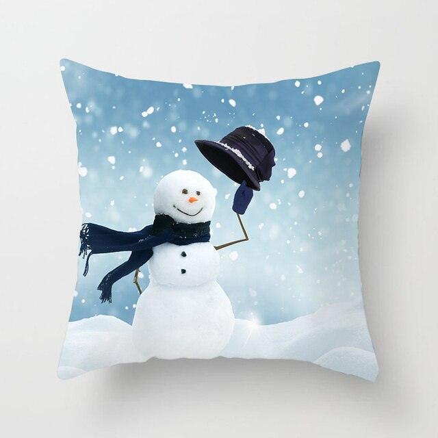 Snowman Christmas Cushion Cover Polyester Decorative Christmas Pillow Cover Merry Christmas Throw Cushion Covers Tree Reindeer Star Pillow Case For Party Throw Pillow New Year Xmas Decor Sofa Living Room Home Decoration