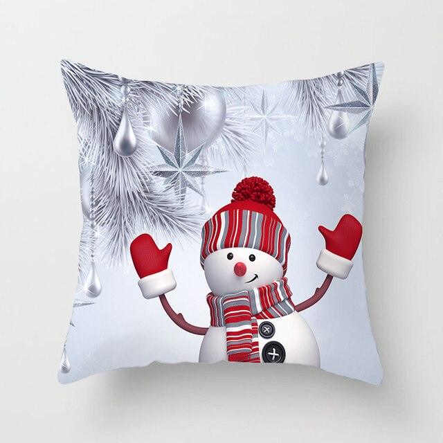 Snowman Christmas Cushion Cover Polyester Decorative Christmas Pillow Cover Merry Christmas Throw Cushion Covers Tree Reindeer Star Pillow Case For Party Throw Pillow New Year Xmas Decor Sofa Living Room Home Decoration