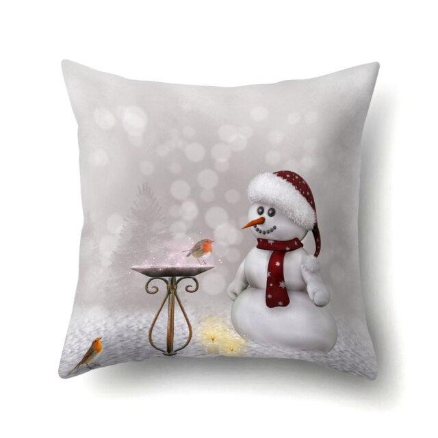 Snowman Christmas Cushion Cover Polyester Decorative Christmas Pillow Cover Merry Christmas Throw Cushion Covers Tree Reindeer Star Pillow Case For Party Throw Pillow New Year Xmas Decor Sofa Living Room Home Decoration