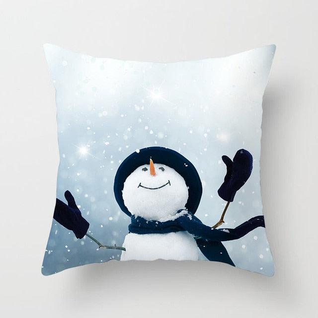 Snowman Christmas Cushion Cover Polyester Decorative Christmas Pillow Cover Merry Christmas Throw Cushion Covers Tree Reindeer Star Pillow Case For Party Throw Pillow New Year Xmas Decor Sofa Living Room Home Decoration