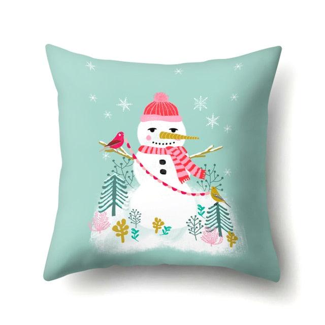 Snowman Christmas Cushion Cover Polyester Decorative Christmas Pillow Cover Merry Christmas Throw Cushion Covers Tree Reindeer Star Pillow Case For Party Throw Pillow New Year Xmas Decor Sofa Living Room Home Decoration