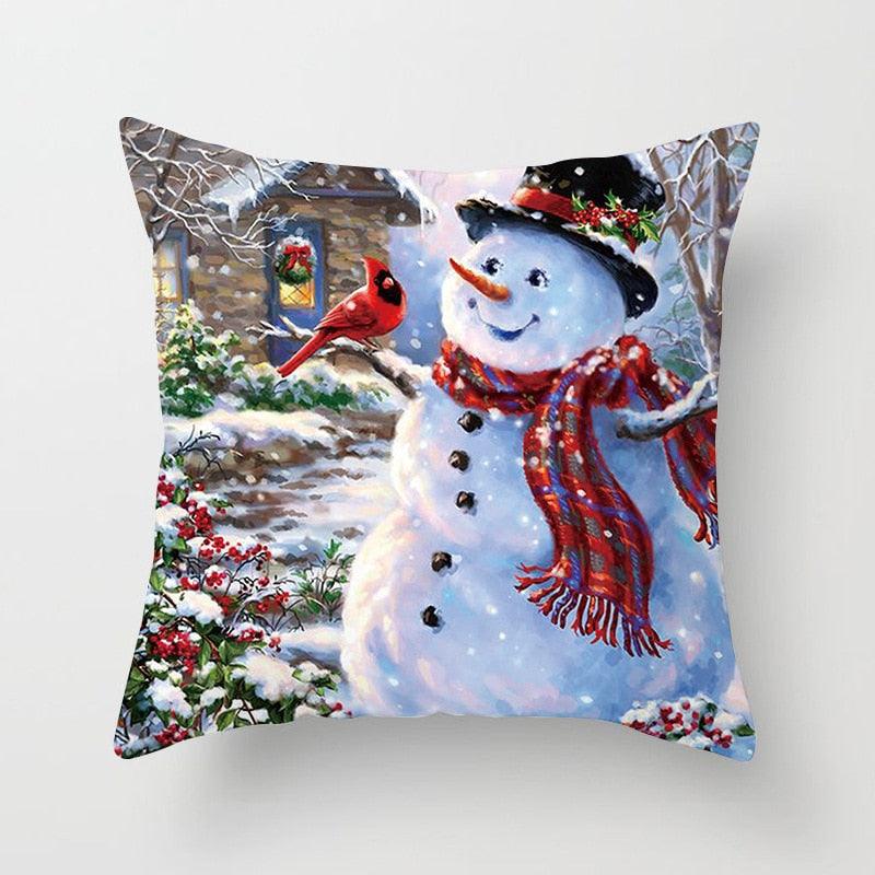 Snowman Christmas Cushion Cover Polyester Decorative Christmas Pillow Cover Merry Christmas Throw Cushion Covers Tree Reindeer Star Pillow Case For Party Throw Pillow New Year Xmas Decor Sofa Living Room Home Decoration