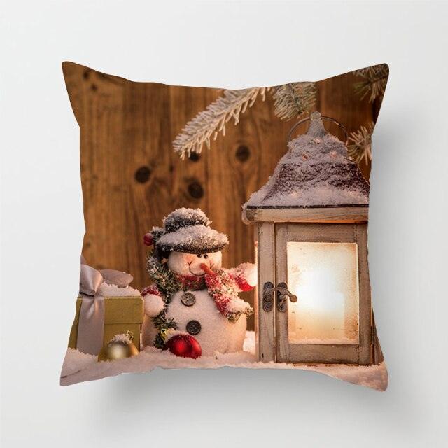 Snowman Christmas Cushion Cover Polyester Decorative Christmas Pillow Cover Merry Christmas Throw Cushion Covers Tree Reindeer Star Pillow Case For Party Throw Pillow New Year Xmas Decor Sofa Living Room Home Decoration