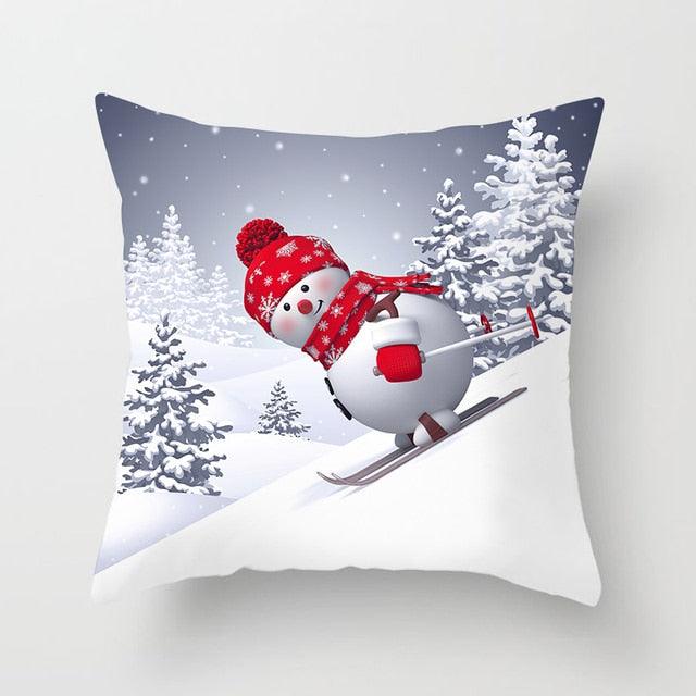 Snowman Christmas Cushion Cover Polyester Decorative Christmas Pillow Cover Merry Christmas Throw Cushion Covers Tree Reindeer Star Pillow Case For Party Throw Pillow New Year Xmas Decor Sofa Living Room Home Decoration