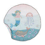 Sugar Reef Mermaid 4 Piece Nursery Crib Bedding Set - Appliqued Round Play Quilt, 100% Cotton Fitted Crib Sheet, Shirred Crib Skirt with 16" Drop, Nursery Organizer