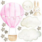 Baby animal inside Hot Air Balloon - Fabric Nursery Wall Art Decals