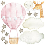 Baby animal inside Hot Air Balloon - Fabric Nursery Wall Art Decals