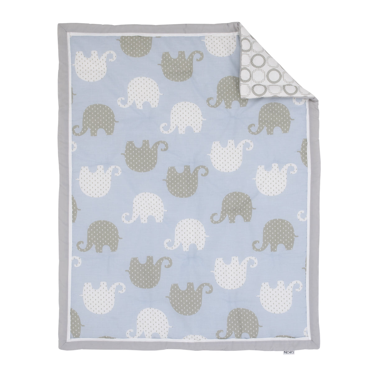 NoJo Dreamer Elephant Blue, Grey 8 Piece Nursery Crib Bedding Set