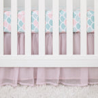 Sugar Reef Mermaid 4 Piece Nursery Crib Bedding Set - Appliqued Round Play Quilt, 100% Cotton Fitted Crib Sheet, Shirred Crib Skirt with 16" Drop, Nursery Organizer